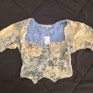 Urban outfitters cream ruched blouse